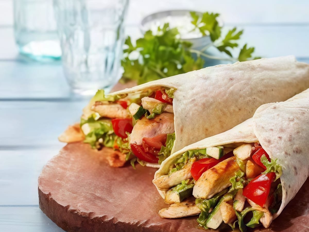 لفافة دجاج فاهيتا — دجاج مشوي بتوابل الفاهيتا ملفوف مع الفلفل والبصل وصلصتنا المميزة | Cock "N" Bull, Sharjah