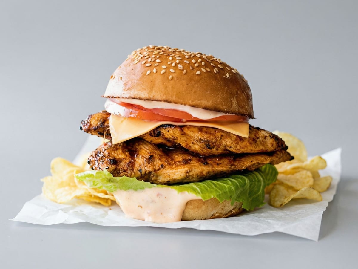 برجر دجاج مشوي — دجاج عصيري مشوي للكمال، بين خبز طري مع إضافات طازجة لقضمة لذيذة | Cock "N" Bull, Sharjah